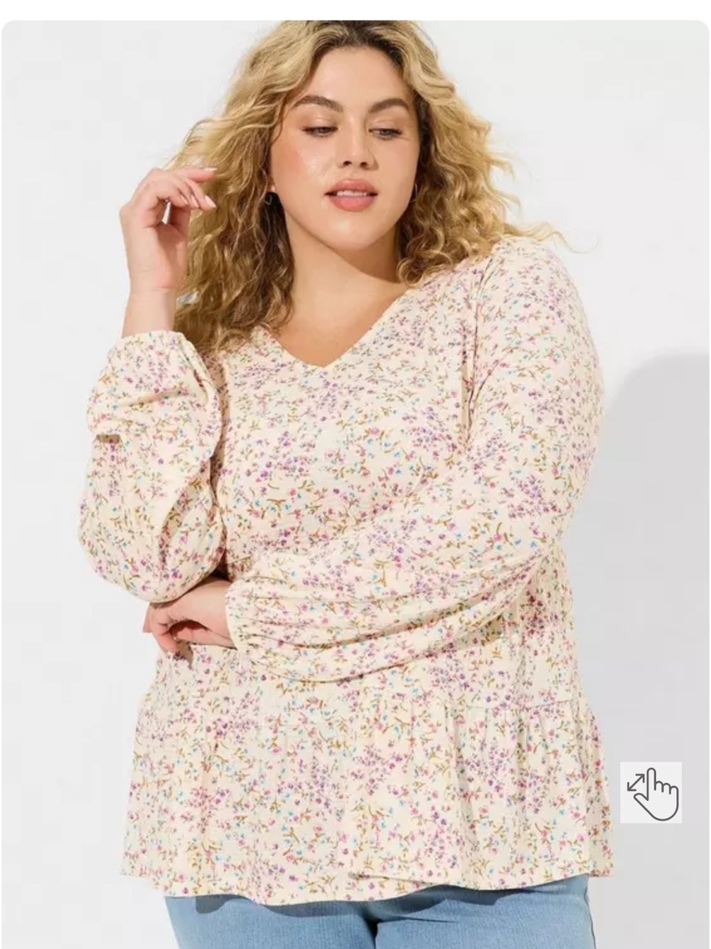 torrid Cream Ribbed Top with Pink, Blue & green floral